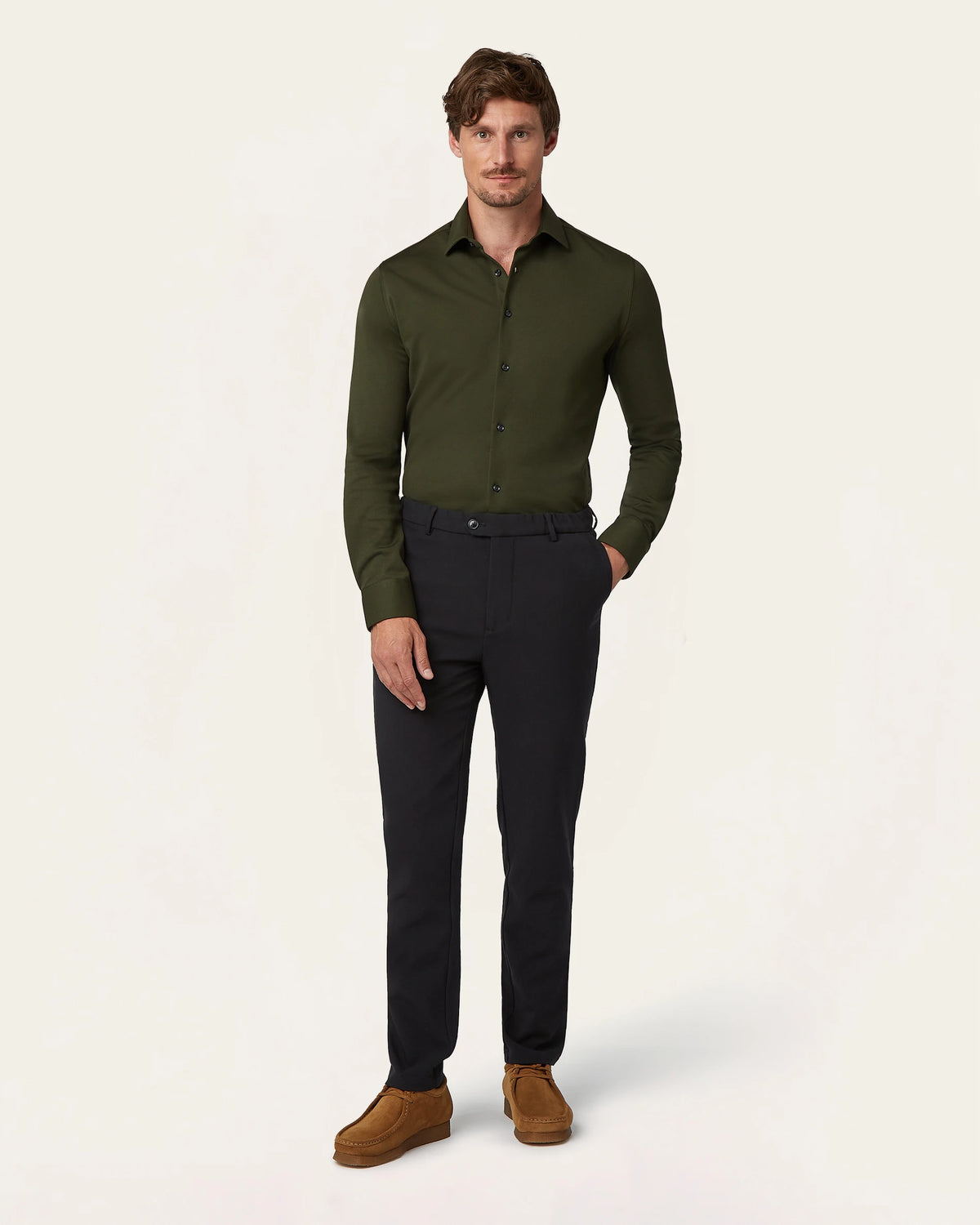 Knitted non-iron shirt Dark Green