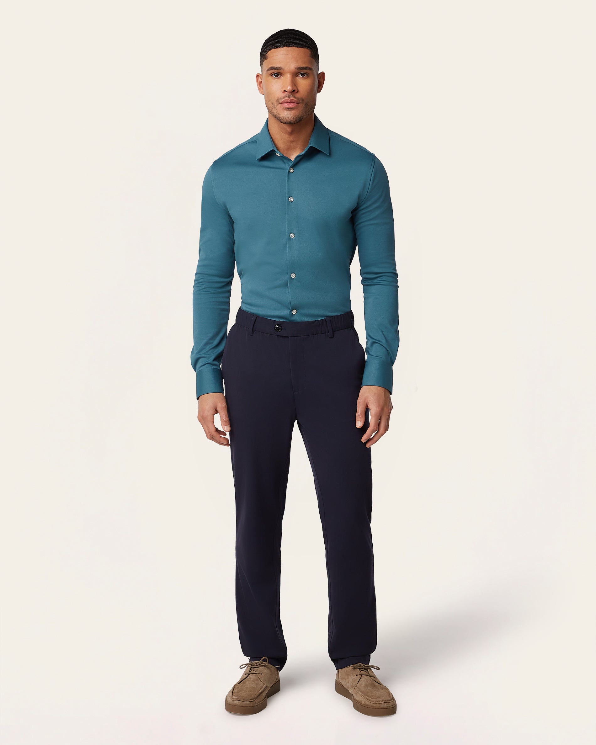 Teal Blue Knitted Non-Iron Stretch Shirt | LABFRESH Teal Blue Knitted Non-Iron Stretch Shirt | LABFRESH