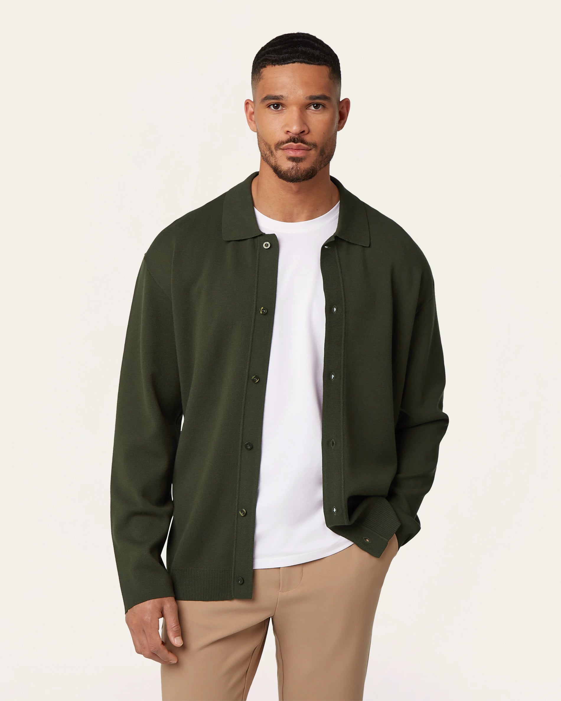 Dark Green Jacquard Wool Cardigan