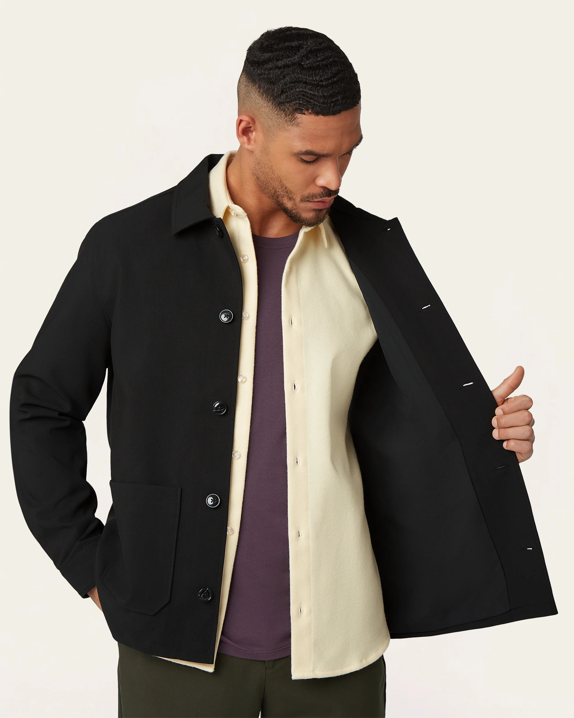 Black Water-Repellent Shirt Jacket