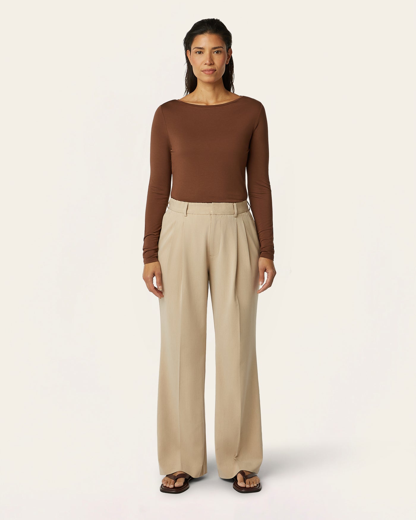 Pleated Signature wide pants - Sand