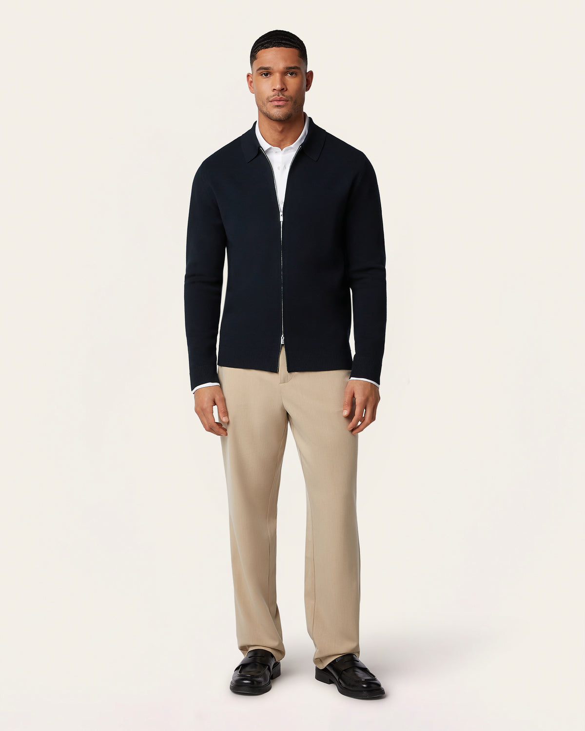 Navy Full Zip Jacquard Cardigan | LABFRESH