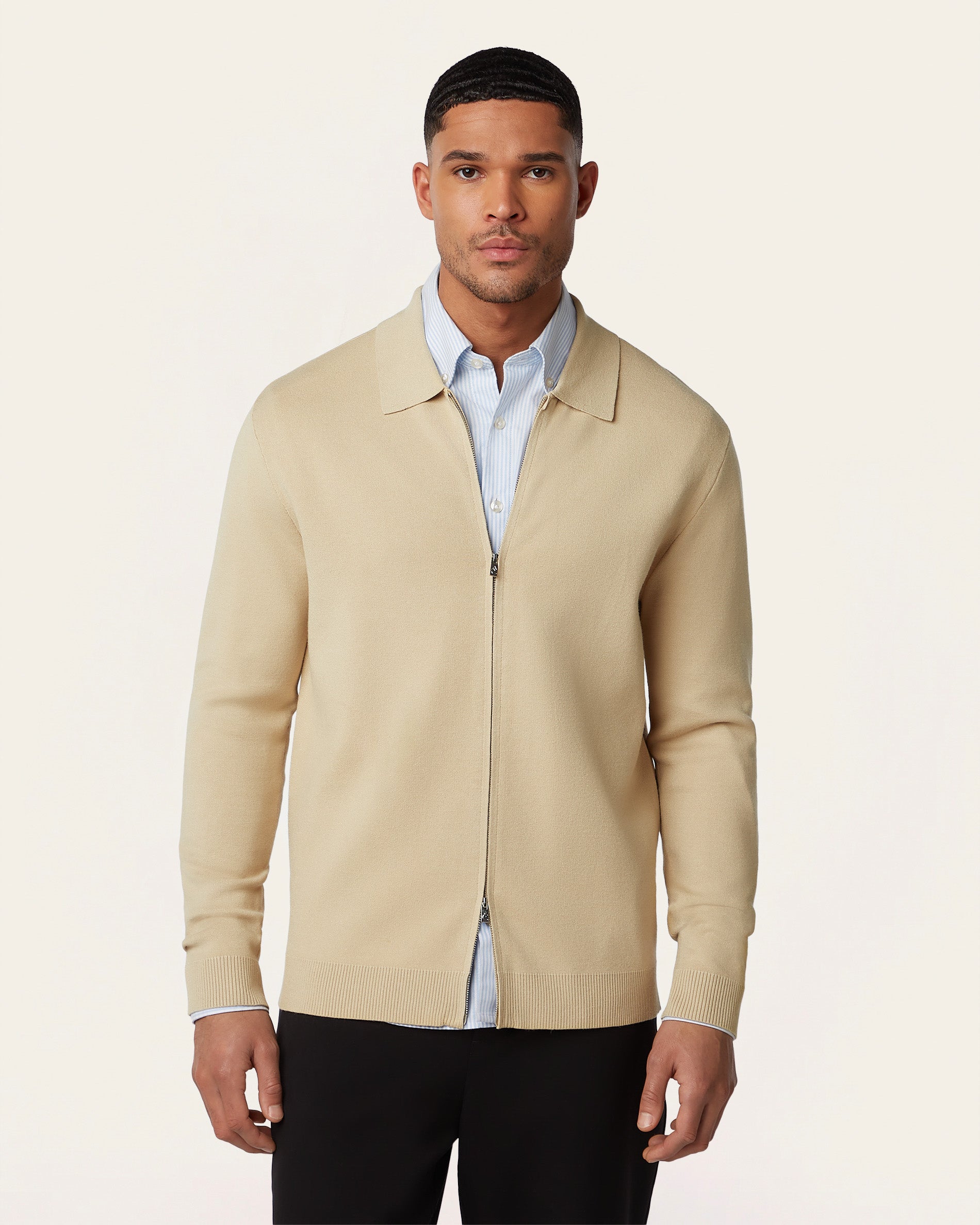 【新品未使用品】JACQUARD NY KNIT BEIGE Sand Full Zip Jacquard Cardigan | LABFRESH