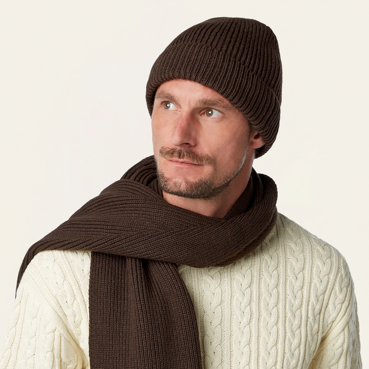 Heavy Seawool Beanie & Scarf bundle | Dark brown