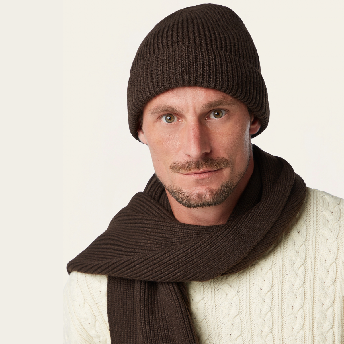 Heavy Seawool Beanie & Scarf bundle | Dark brown