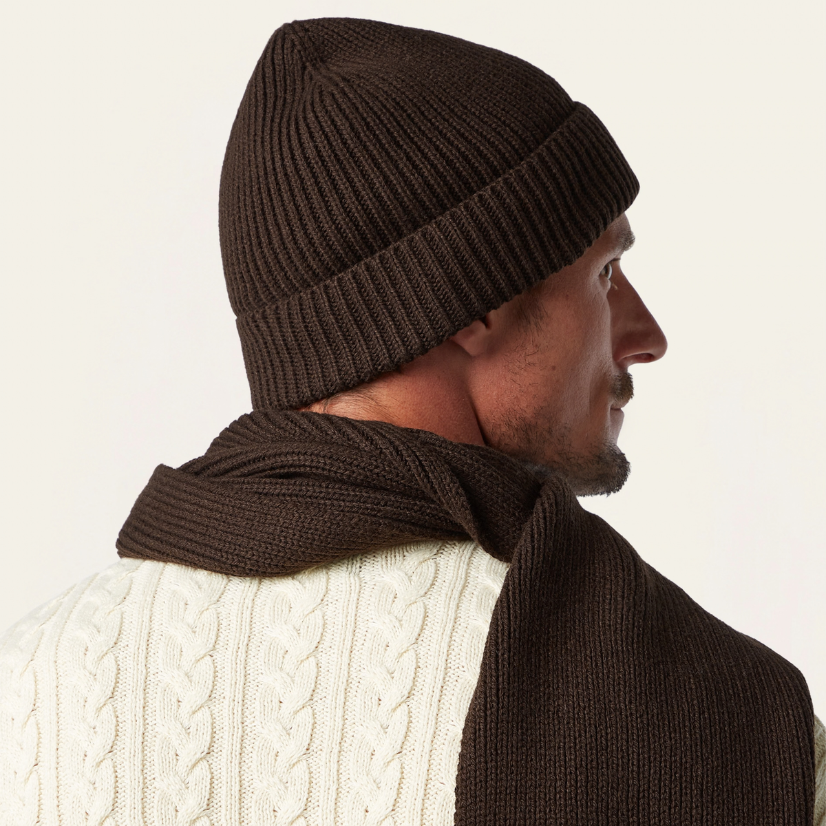 Heavy Seawool Beanie & Scarf bundle | Dark brown