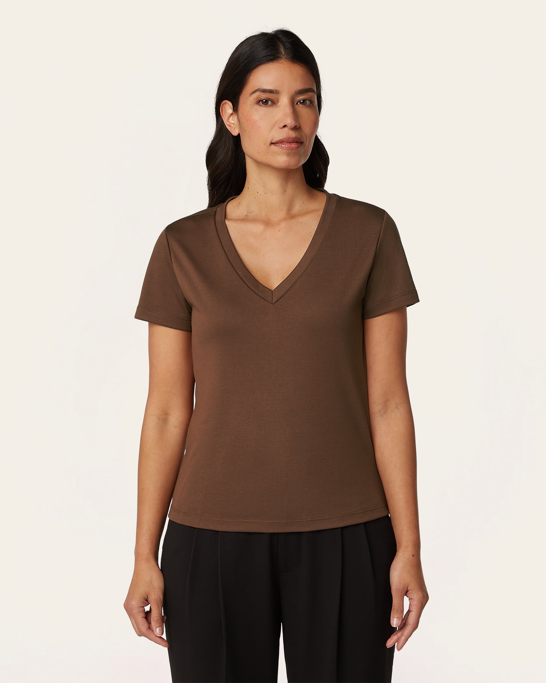Interlock V-neck Slim T-shirt - Black