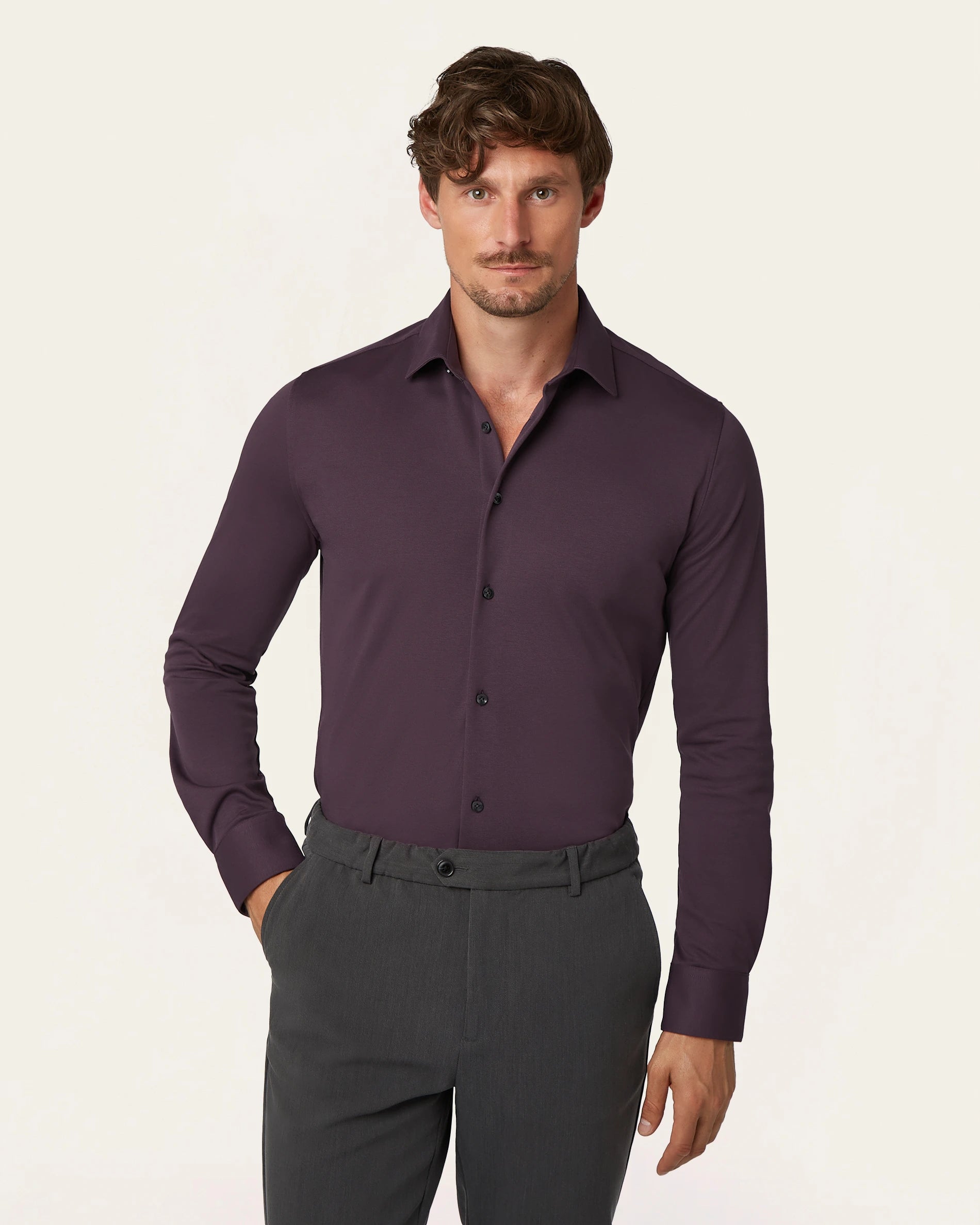 Knitted non-iron shirt Dark Plum