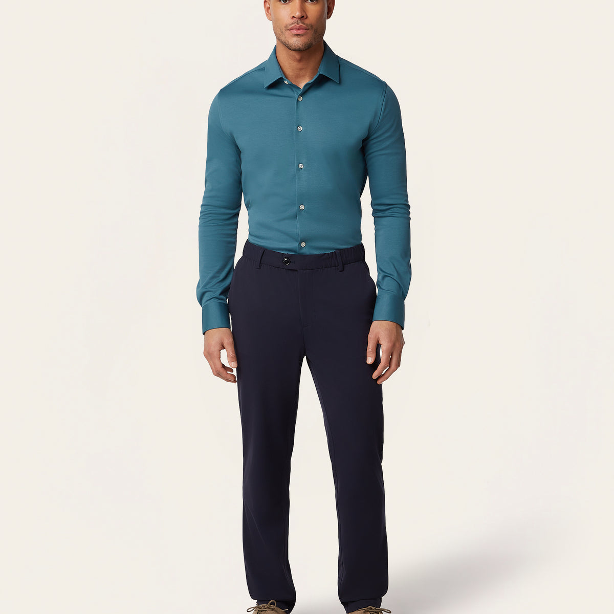 Teal Blue Knitted Non-Iron Stretch Shirt Teal Blue Knitted Non-Iron Stretch Shirt