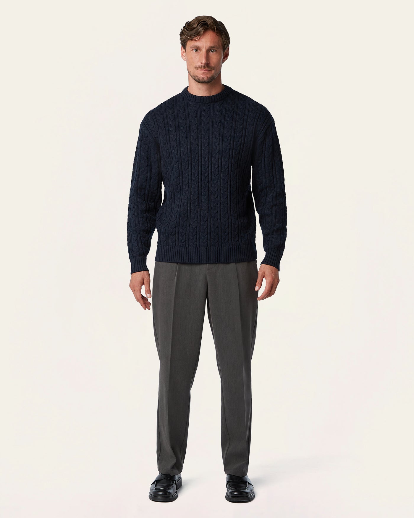 Heavy Seawool Cable Crewneck Navy