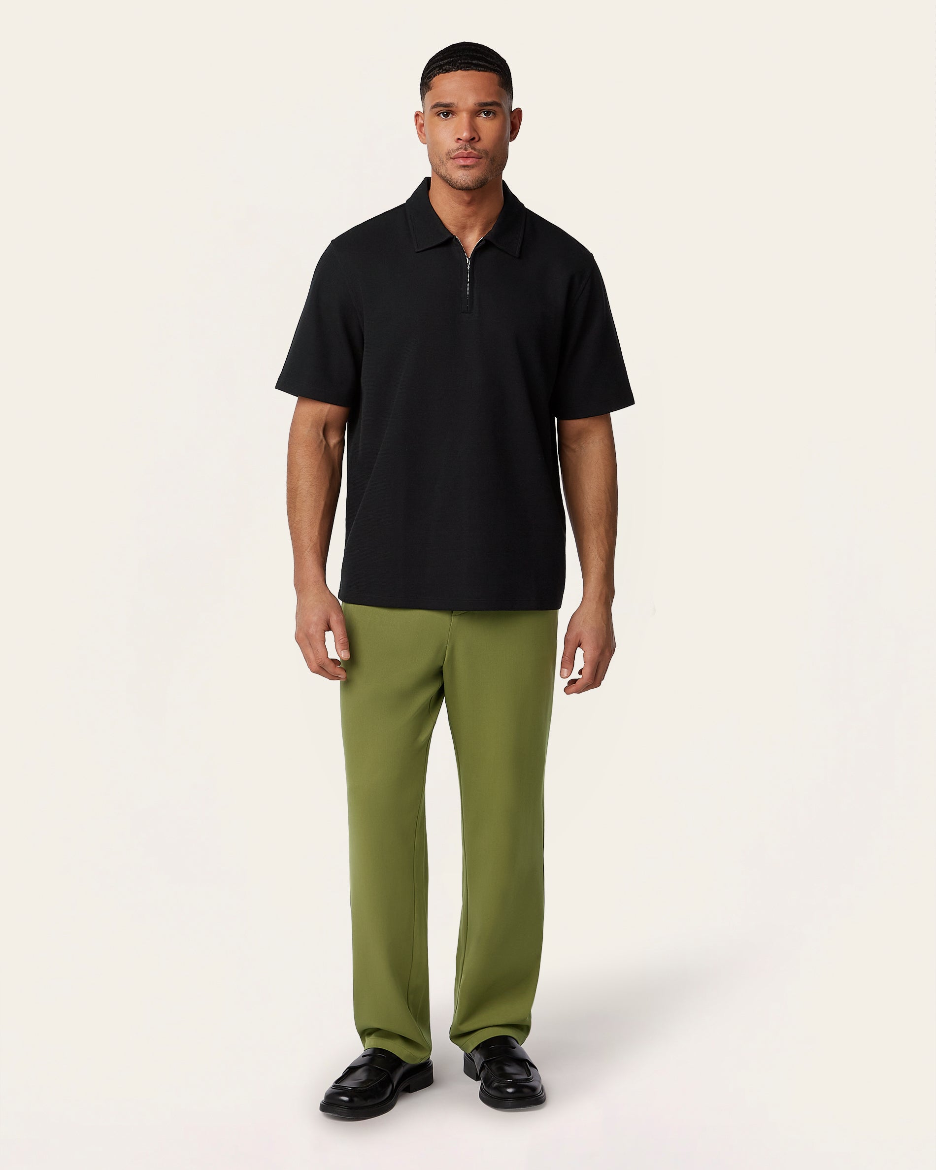 Black Relaxed Fit Zip Polo – Odour Resistant | LABFRESH
