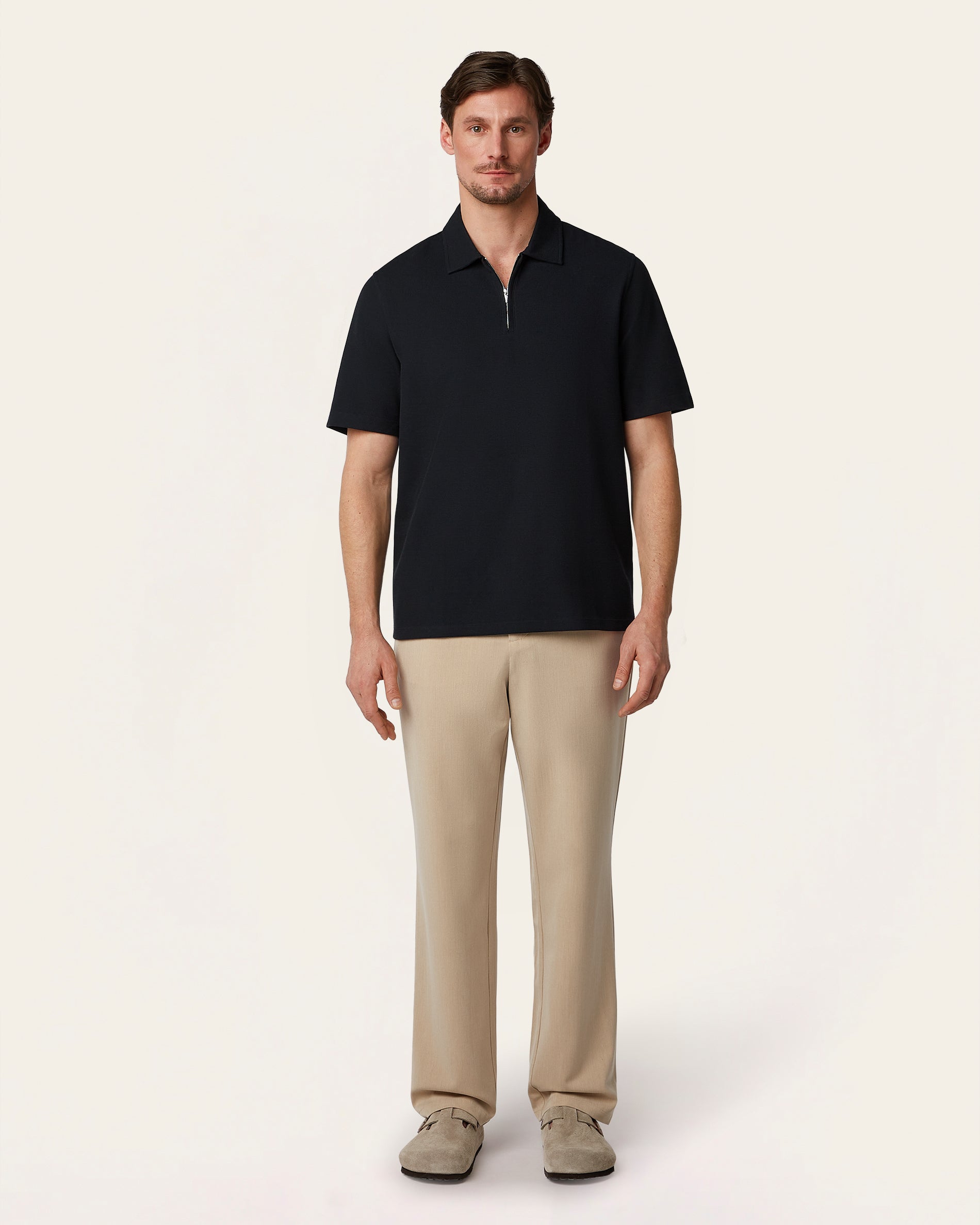 Navy Relaxed Fit Zip Polo – Odour Resistant | LABFRESH