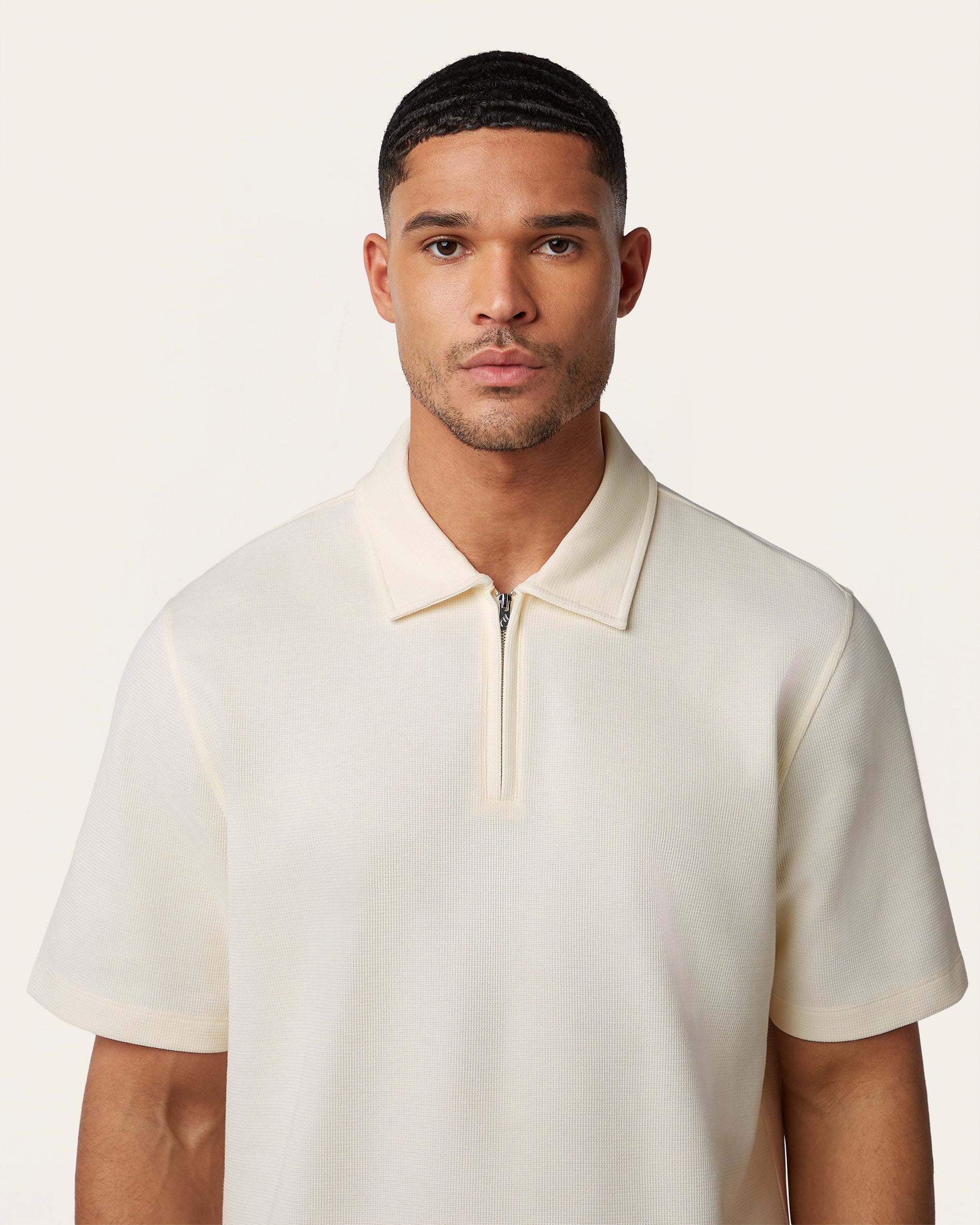 Off White Relaxed Fit Zip Polo – Odour Resistant | LABFRESH