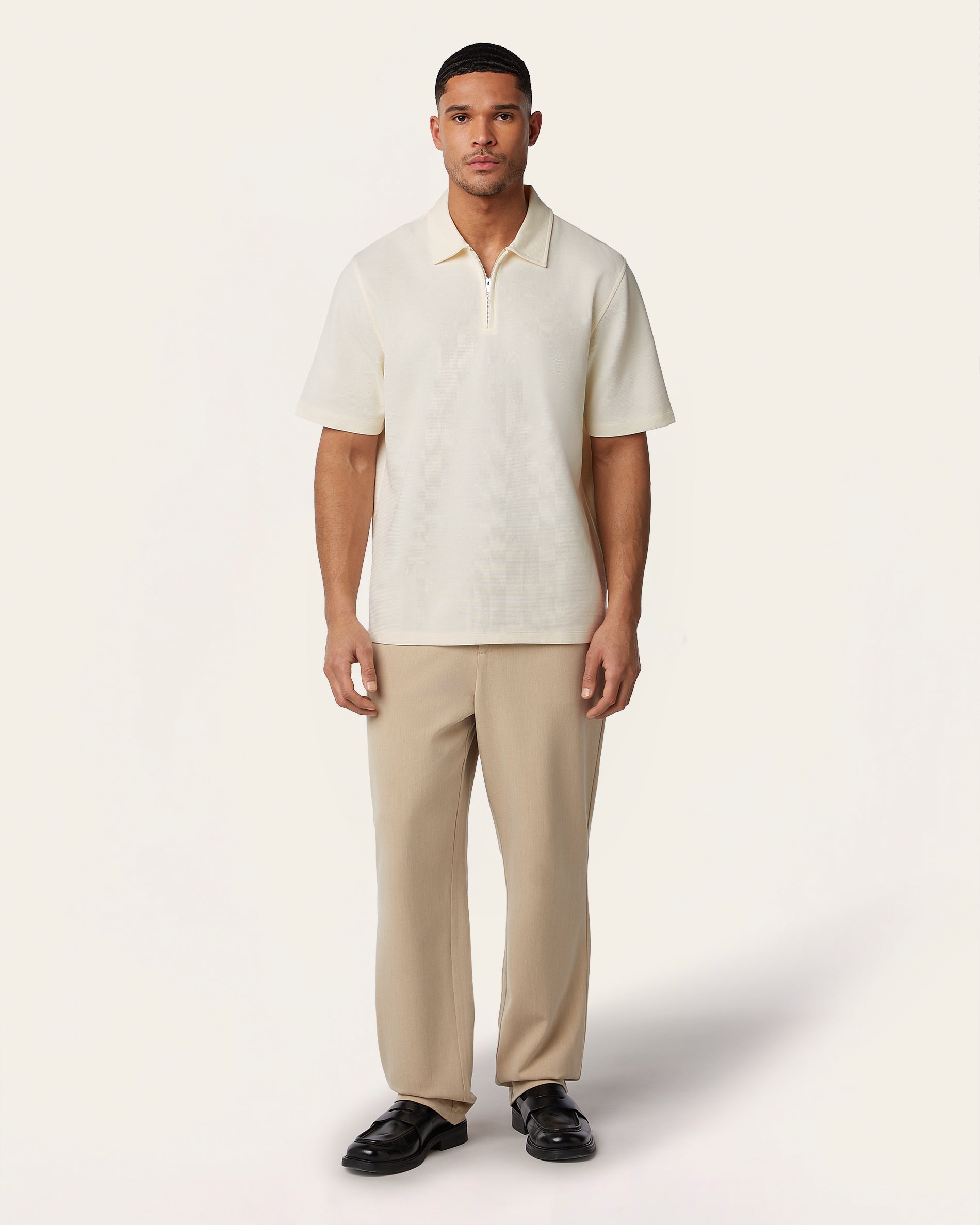 Off White Relaxed Fit Zip Polo – Odour Resistant | LABFRESH