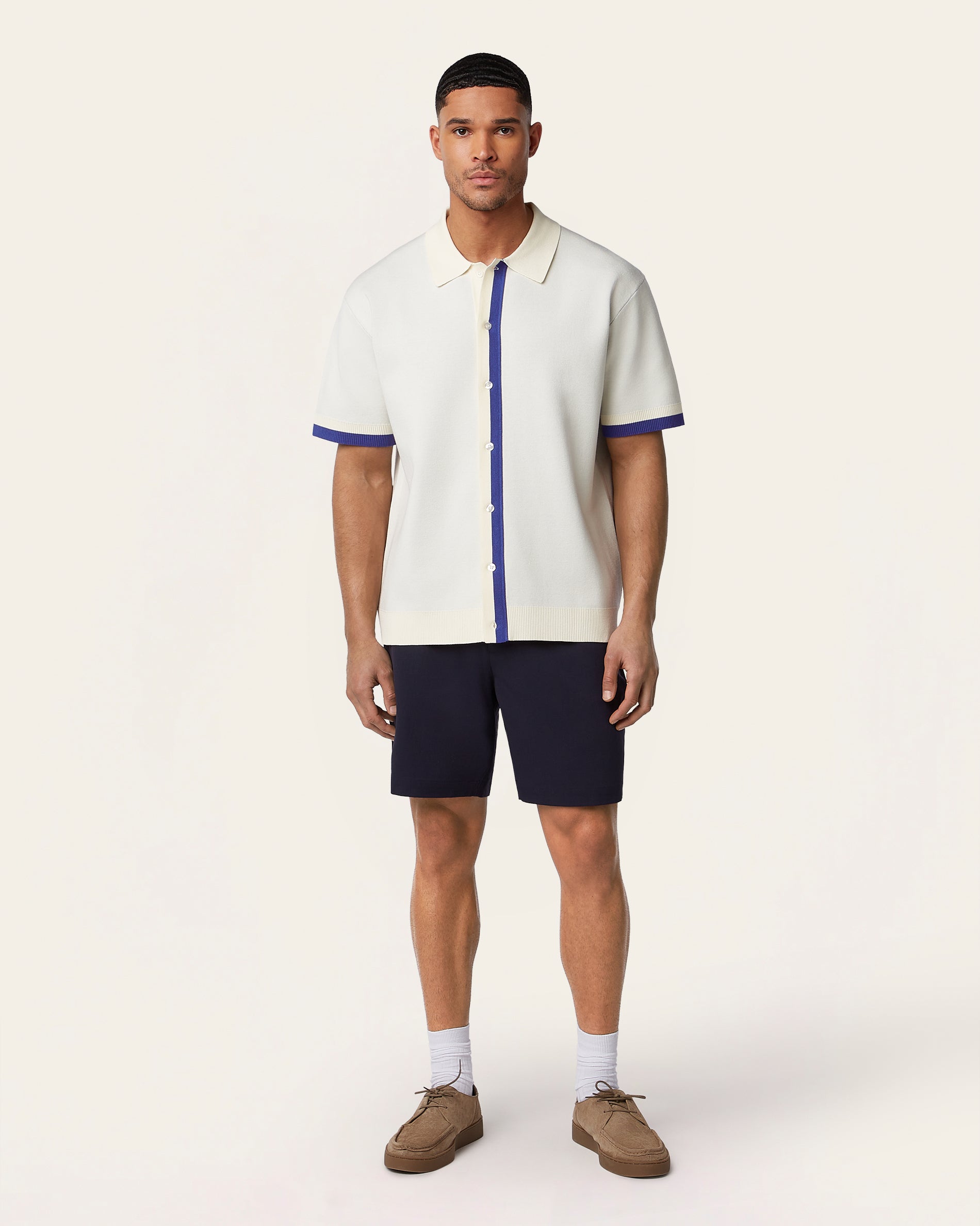 Off-White & Cobalt Blue Jacquard Polo Shirt | LABFRESH