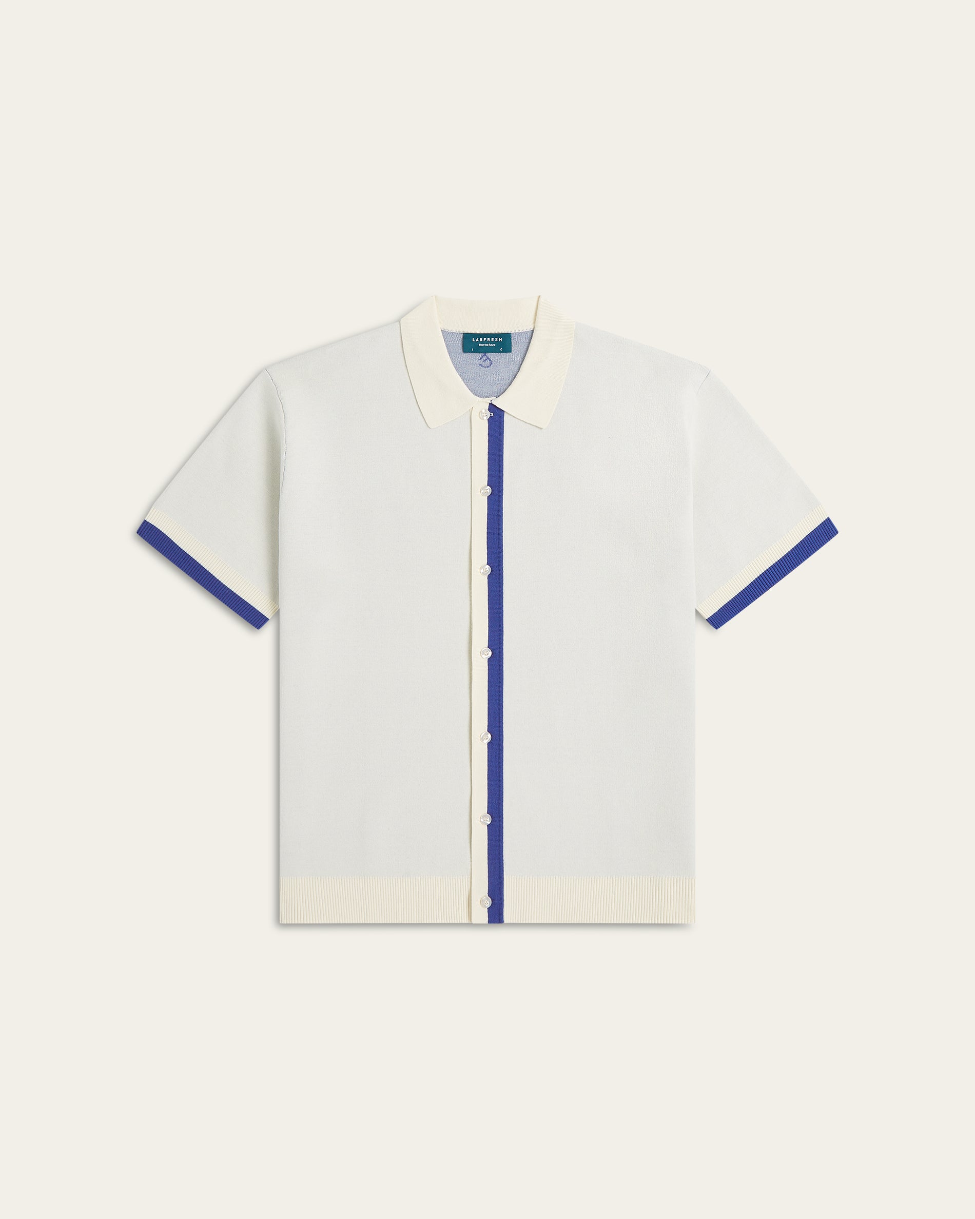Off-White & Cobalt Blue Jacquard Polo Shirt | LABFRESH