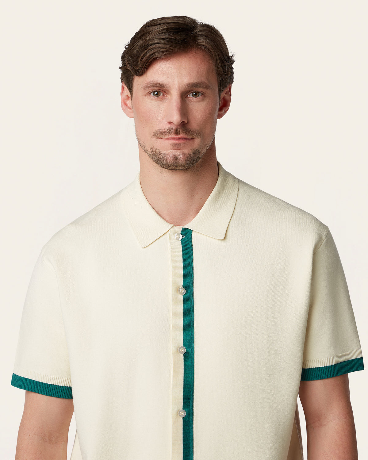 Jacquard Short Sleeve Shirt Off White / Dark Green
