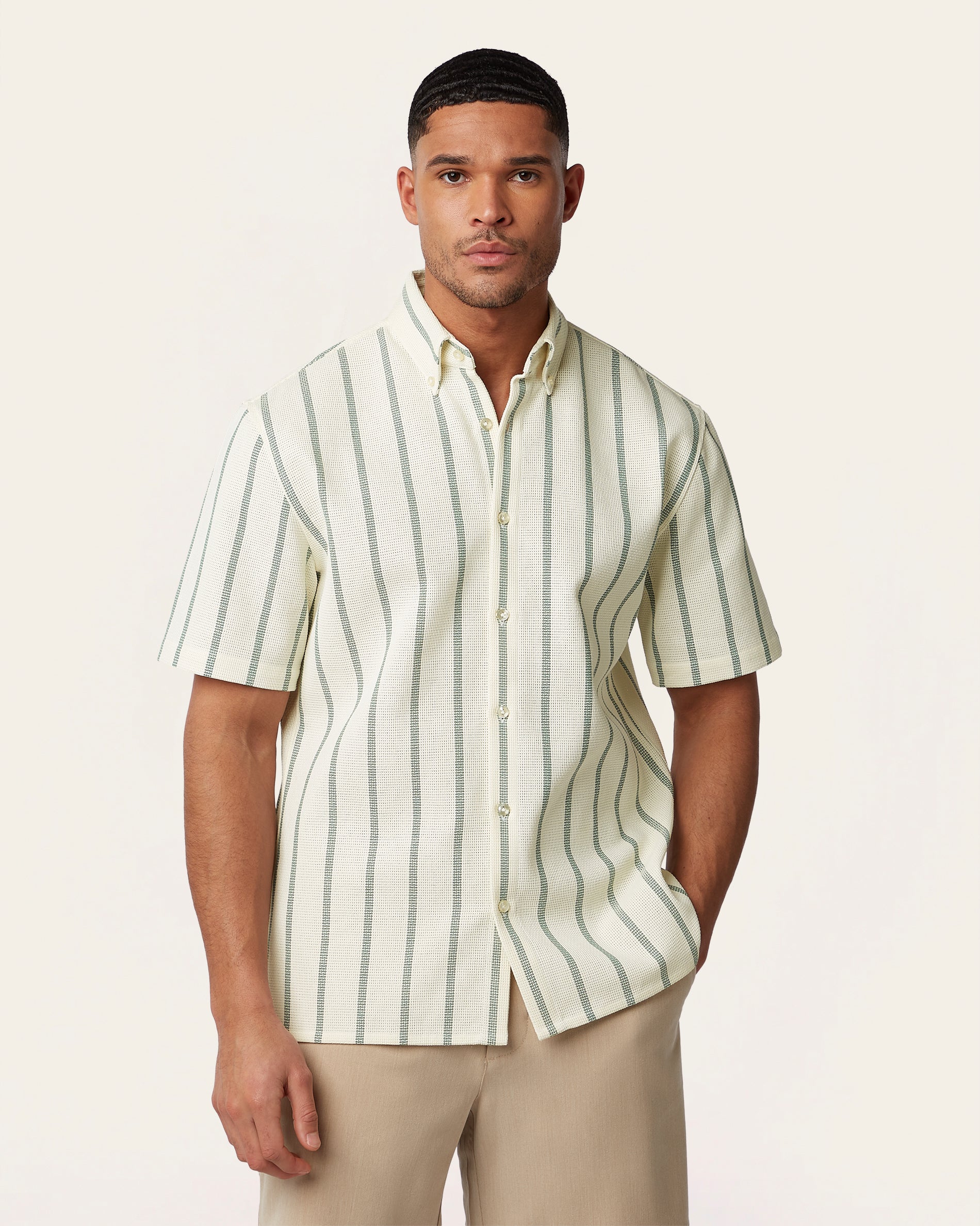 Short Sleeve Shirt Off White / Dark Green