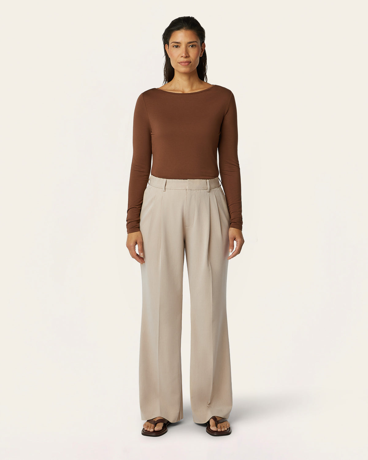 Pleated Signature wide pants - Sand