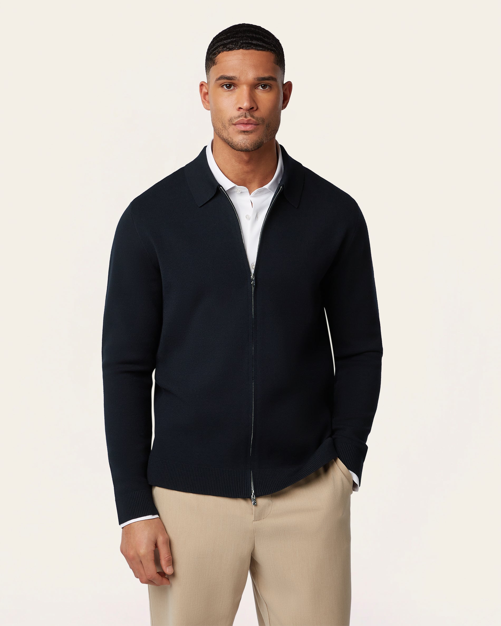 トップス Cotton-Blend Jacquard Cardigan Navy Full Zip Jacquard Cardigan | LABFRESH