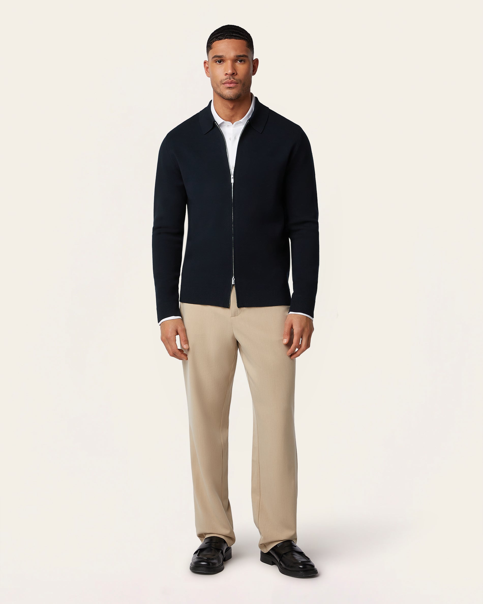 Navy Full Zip Jacquard Cardigan | LABFRESH