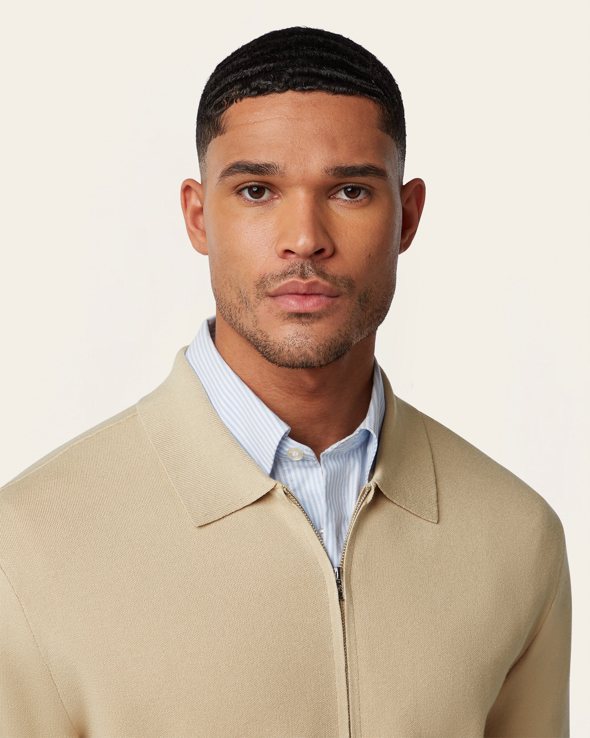 Sand Full Zip Jacquard Cardigan | LABFRESH